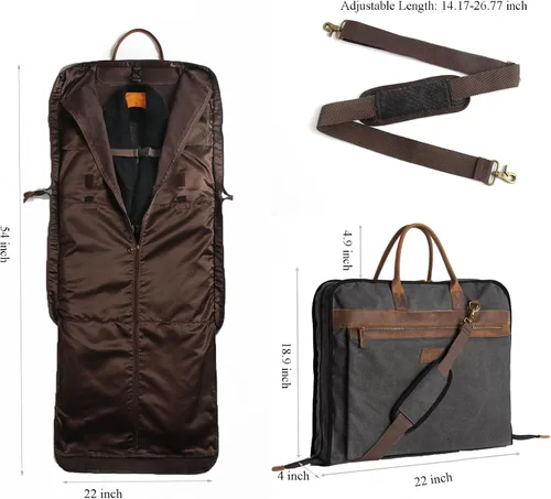 Miniatura 4 de TRITOUR Garment Bags for Travel Leather Canvas Suit Bag with Extended Design Computer Compartment