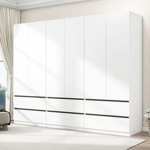 Miniatura 7 de Armario con cajones: armario grande de 75 pulgadas con 6 puertas para colgar ropa, modernos armarios de madera con 6 cajones y almacenamiento