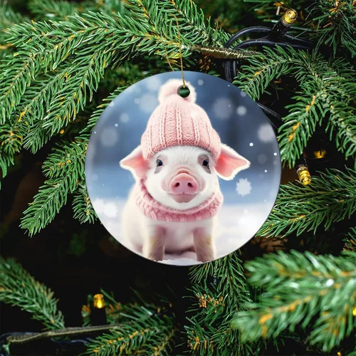 Miniatura 5 de Adorno de animales de granja, cerdo, adornos para árbol de Navidad, animales de granja para niños y niñas, decoración redonda de cerámica