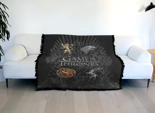 Miniatura 6 de LOGOVISION Manta de Juego de Tronos, 50 x 60 pulgadas, con flecos cromados, tapiz tejido de mezcla de algodón