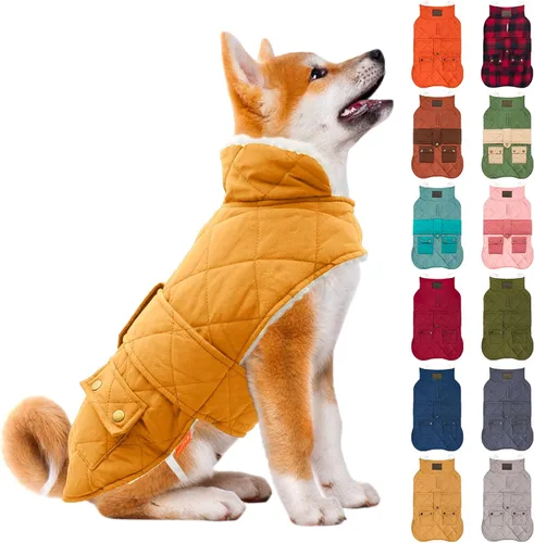 Miniatura 15 de KYEESE Abrigo para Perros Cálido Abrigo de Invierno Acolchado para Mascotas con Agujero para la Correa Chaqueta Suave para Perros con Bolsillo