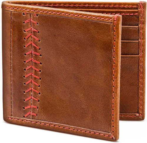 Billetera de béisbol de cuero billeteras de cuero cosidas para hombre carteras de béisbol para hombre carteras plegables de cuero de grano completo