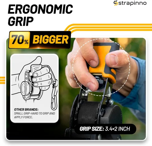 Miniatura 5 de Strapinno Correas de trinquete retráctiles de 1 pulgada x 10 pies, amarres seguros con mangos de acero recubiertos de goma, para motocicleta, moto