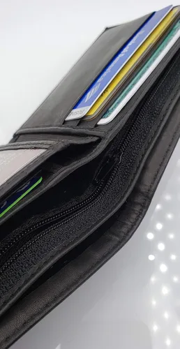 Miniatura 5 de AG Wallets Billetera plegable para hombre, piel de vaca real, 2 solapas centrales de identificación, 2 compartimentos para billetes