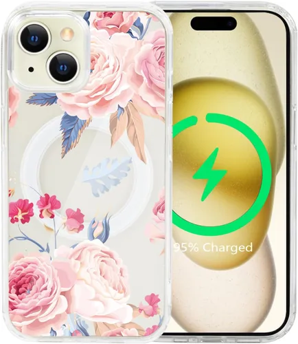 Miniatura 32 de Funda magnética de flores para iPhone 15 [compatible con MagSafe] Bonito patrón floral transparente a prueba de golpes