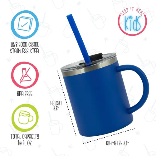 Miniatura 5 de Real Deal Steel "Keep it Real Kids Mugs - Taza de café para niños 100% sin plomo y BPA para chocolate caliente - Juego de 2 Azul / Rojo
