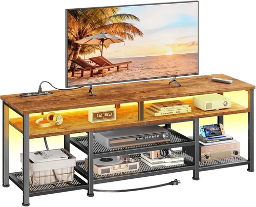 Miniatura 14 de Furologee Soporte de TV con tomas de corriente y luces LED, centro de entretenimiento de 63 pulgadas para televisores de 60, 65, 70 pulgadas, mesa