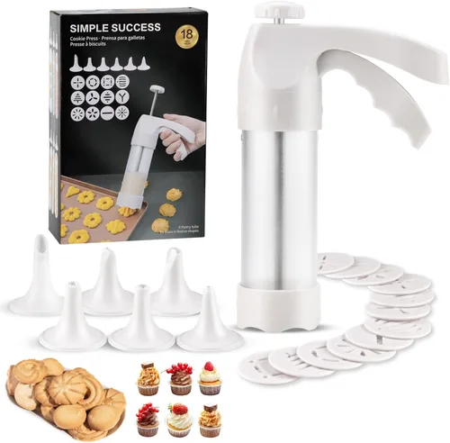 Prensa de Galletas para Hornear, Prensa de Galletas Spritz, Kit de Pistola Prensa de Galletas con 12 Discos de Prensa de Galletas y 6 Boquillas de