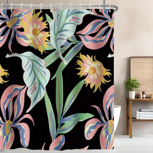 Miniatura 15 de Cortina de ducha en blanco y negro, divertido cabezal de ducha y gotas de agua, cortinas de ducha para baño, lavable a máquina, cortina de tela