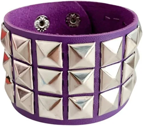Miniatura 3 de Fuqimanman2020 1-2 PCS Pulseras Brazaletes de Cuero Genuino Gótico Punk Metal de los 80s para Hombres y Mujeres, Negro Colorido Ajustable Rock Spike