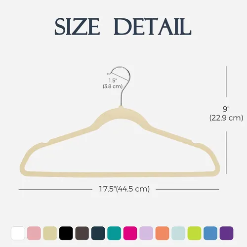 Miniatura 7 de HOUSE DAY Perchas de terciopelo beige, paquete de 20 perchas de fieltro antideslizantes resistentes para abrigos, perchas delgadas de alta calidad