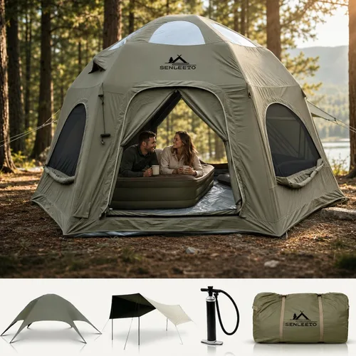 Miniatura 13 de SENLEETO Tiendas inflables para acampar, gran tienda de camping inflable con bomba manual, tiendas inflables fáciles de montar para 4-6 personas