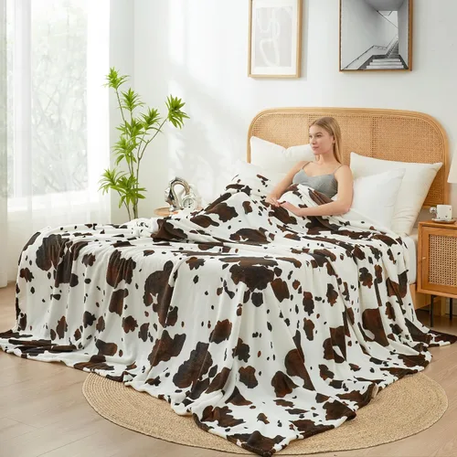 Miniatura 13 de Cozy Bliss Manta mullida con estampado de vaca para sofá, manta gruesa, suave y cálida de forro polar que no desprende para decoración occidental