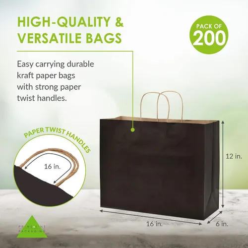 Miniatura 4 de Prime Line Packaging Bolsas de papel negras, bolsas de regalo grandes con asas, bolsas de papel kraft para minoristas, boutique, compras, a granel
