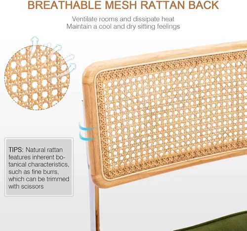 Miniatura 4 de Zesthouse Juego de 4 sillas de comedor modernas de mediados de siglo, sillas de comedor de ratán natural con respaldo de madera maciza y base