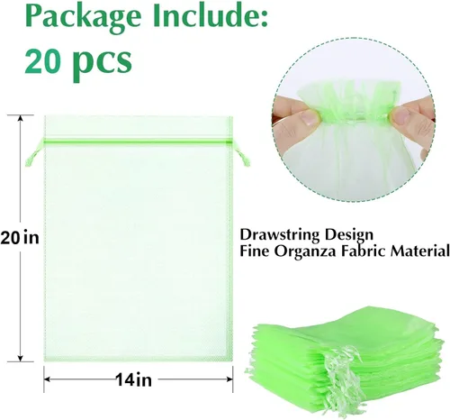 Miniatura 2 de Kikhope - Bolsas de protección de frutas, 20 bolsas de malla de frutas de 20 x 14 pulgadas, bolsa de malla para frutas de jardín con cordón, bolsas