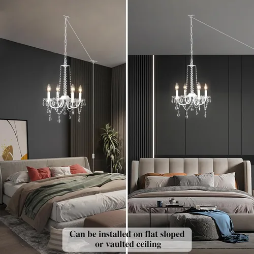Miniatura 4 de ETONIMERR Lámpara de araña pequeña de cristal con enchufe Iluminación 4 luces Lámpara de araña moderna de cristal con cable de enchufe de 5.2 metros