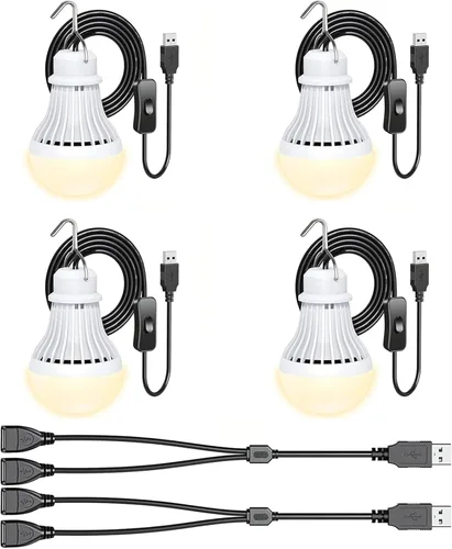Miniatura 8 de Paquete de 2 bombillas de luz USB, linterna de luz LED USB para acampar, luz de tienda con cable de 8.2 pies de longitud extra y cable USB en Y