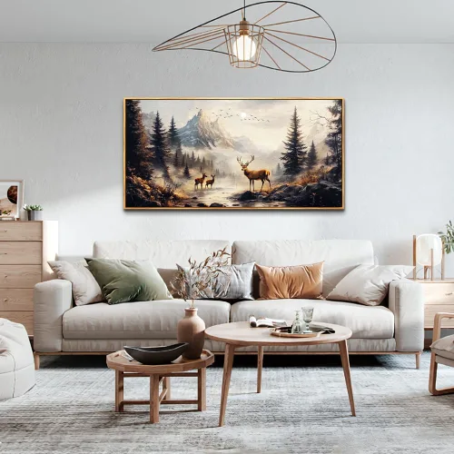 Miniatura 2 de KELIYUAN Lienzo decorativo de pared para sala de estar, decoración de pared grande para dormitorio, pintura de paisaje de alce, montaña, fotos