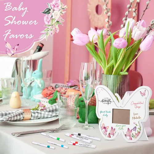 Miniatura 6 de Thyle Marco de ecograma de mariposa para baby shower con 12 marcadores, recuerdos de fiesta, libro de visitas, imagen de ultrasonido para revelación