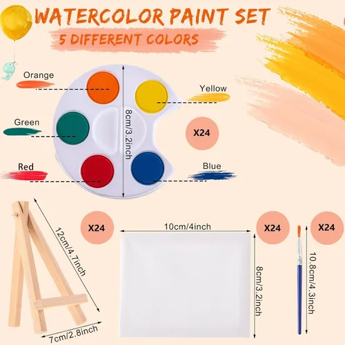 Miniatura 2 de Glenmal Juego de pintura de acuarela de 3 x 4 pulgadas, lienzo pequeño con pinturas de caballete, juego de pinceles para niños, recuerdos de fiesta