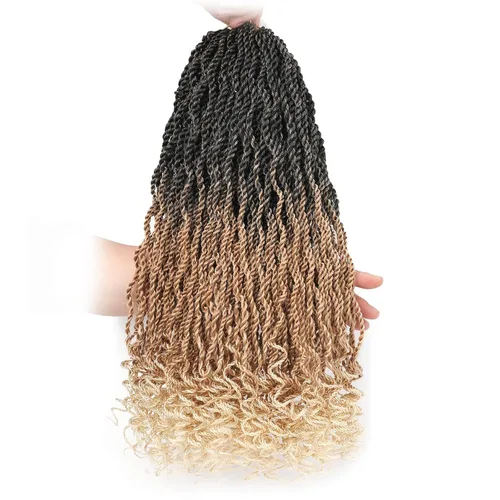 Miniatura 37 de Leeven Cabello de Ganchillo Rizado Senegalés de 12 Pulgadas, 8 Paquetes Trenzas de Ganchillo Cortas Ombre Marrón, Trenzas Havana Pequeñas #T30