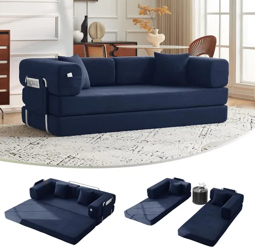 Sofá cama convertible de 79 pulgadas con almohadas, sofá cama plegable de pana con marco de forma fija, sofá sin hueso para sala de estar,