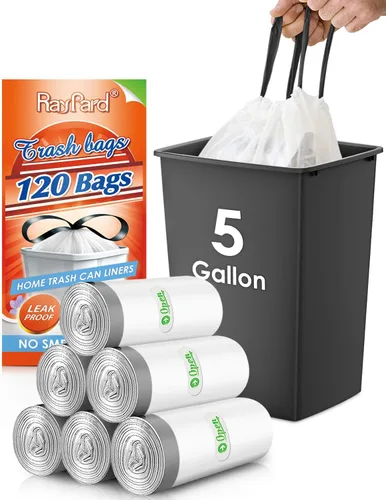 Miniatura 22 de 120 bolsas de basura pequeñas con cordón de 2.6 galones, bolsas de plástico pequeñas y fuertes para botes de basura de 7.5 a 10 litros
