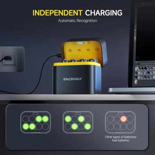 Miniatura 6 de SINCEHOLY Paquete de 8 baterías recargables AA de litio con cargador rápido, baterías dobles de 1.5 V 3000 mWh, más de 1600 tiempos de ciclo