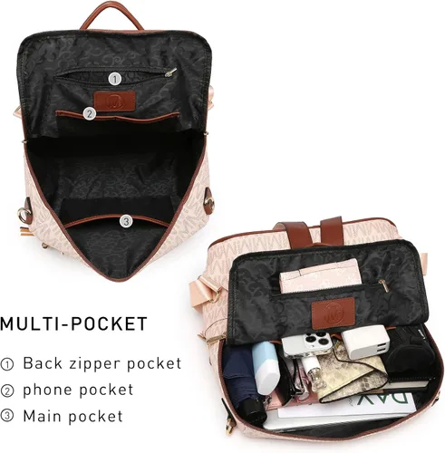 Miniatura 58 de MKP COLLECTION Mochila de moda para mujer, bolsa convertible grande para mujer, mochila de viaje, bolsa de hombro, juego de 2 piezas con borla, Beige