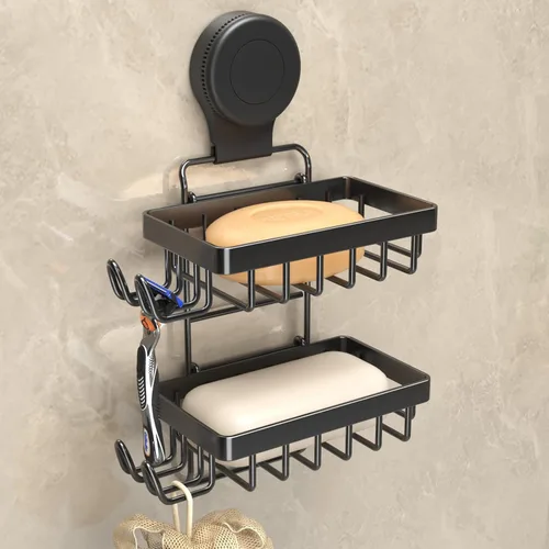 Miniatura 10 de Portajabón bandeja para jabón en barra con ventosa, soporte para champú en barra para pared de ducha, bandeja escurridor ahorradora de jabón