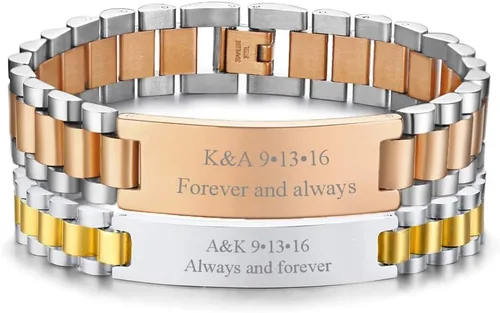 Miniatura 19 de VNOX - Pulsera de metal personalizada para parejas, joyería de metal y acero inoxidable, regalo para aniversario, 8.3 pulgadas