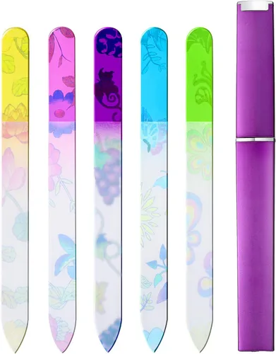 Miniatura 3 de Mudder Paquete de 5 limas de uñas de cristal con estuche para mujer, lima de uñas de cristal de doble cara para uñas naturales, cuidado de manicura