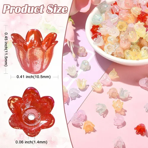 Miniatura 2 de KitBeads 300 cuentas de acrílico aleatorias de cuentas de flores coloridas iridiscentes, mini cuentas florales Kawaii Bell Flower Beads para hacer