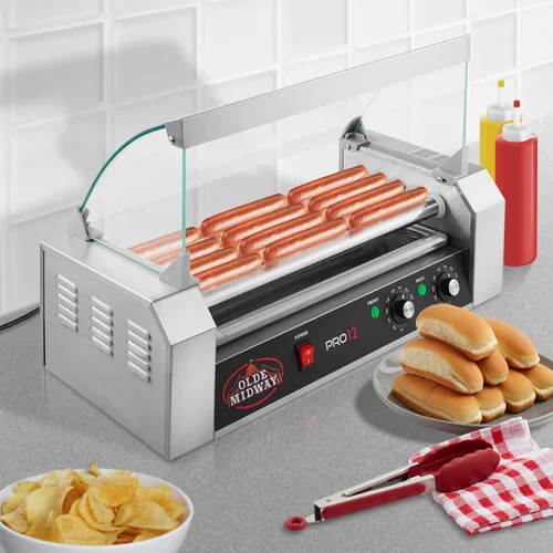 Miniatura 7 de Olde Midway - Máquina eléctrica de cocción para 12 perros calientes con 5 asadores giratorios, con tapa, de 700 Watts, de calidad comercial