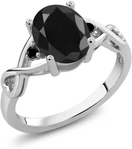 Gem Stone King Anillo de plata de ley 925, zafiro negro y diamante negro para mujer (2.60 quilates), disponible en talla 5, 6, 7, 8, 9), Metal Metal