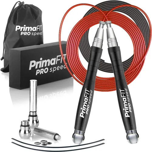 PrimaFIT Jump Rope Pro Speed Skipping Rope Adjustable Adult Jumping Rope Weighted Aluminium Handles for Double Dutch Boxing Workout Crossfit