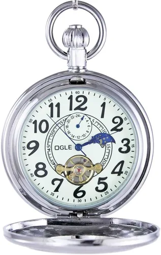 Miniatura 2 de OGLE Lupa luminosa impermeable Tourbillon Luna Sol Cadena Fob Auto viento automático mecánico reloj de bolsillo