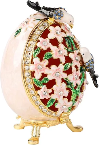 Miniatura 8 de Cajas de joyería con forma de huevo de Pascua azul con bisagras con diamantes de imitación en forma de amor, esmalte de regalo para mujeres