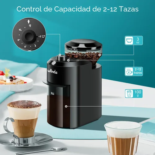 Miniatura 3 de Wancle - Molinillo de café eléctrico de muelas - Ajustable con 28 ajustes precisos para 12 tazas - Molinillo de granos de café profesional