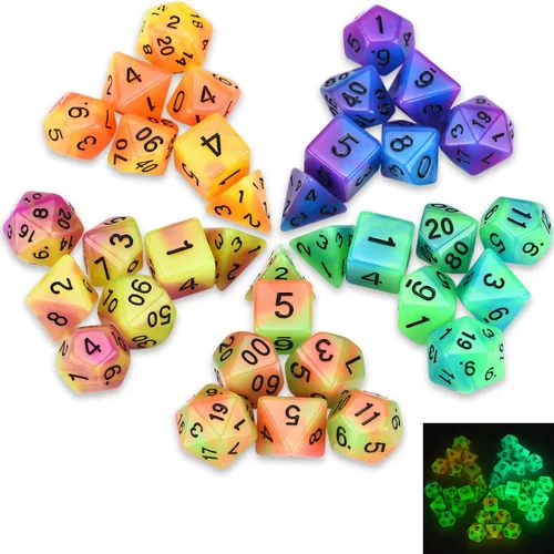 Miniatura 4 de Juego de dados DND que brillan en la oscuridad de 11 x 7 pulgadas (77 piezas) para juegos de rol de mesa de Calabozos y Dragones, con una bolsa