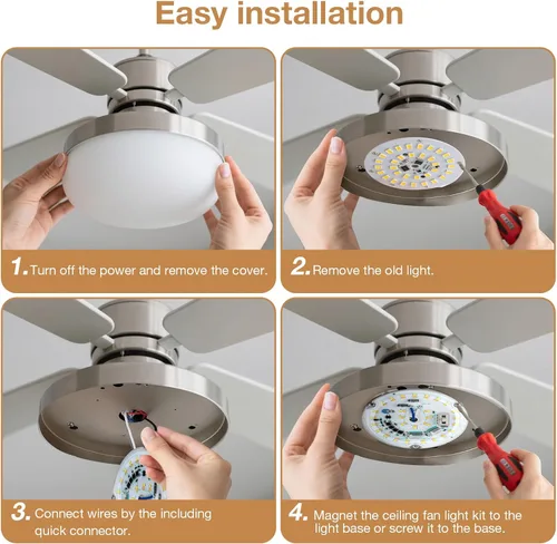 Miniatura 7 de Kit de Retrofit de Luz LED para Ventilador de Techo, 4 Pulgadas, Kit de Repuesto de Luz de Techo Motor PCB de Panel, 18W, 3CCT 3000K-4000K-5000K