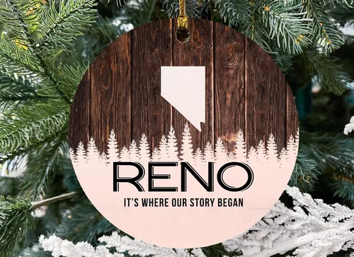 Reno Ornamento Reno NV Adornos Nevada - It's Where Our Story Began - Adorno de Navidad vintage redondo de 3 pulgadas