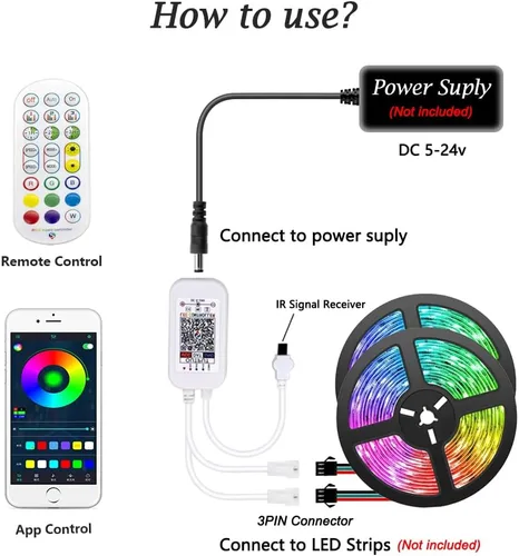 Miniatura 3 de WS2812B WS2811 WS2813 WS2815 1903 16703 Controlador de tira LED para módulo LED, conector JST de 3 pines 1 a 2 Bluetooth/Música APP/Control remoto