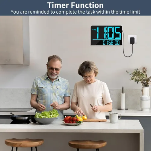 Miniatura 6 de PERSUPER Reloj de pared digital de 13 pulgadas con control remoto, 25 tonos de llamada, temperatura, calendario, 0-100% brillo automático