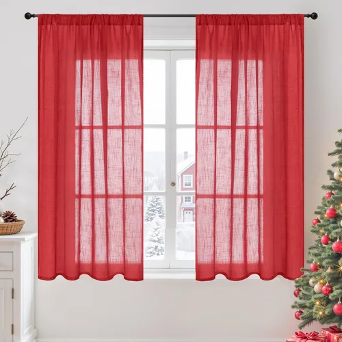 Miniatura 85 de BGment Cortinas de lino café de 30 pulgadas de largo para ventana pequeña, cortinas de media ventana beige semitransparentes ligeras con bolsillo