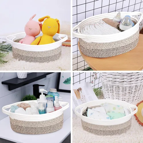 Miniatura 6 de ABenkle Cesta Pequeña con Asas - Contenedor de Almacenamiento Tejido de Cuerda Decorativo Duradero Cubo Organizador de Estante, Cesta de Regalo