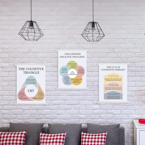Miniatura 6 de Gersoniel 3 piezas desafiantes pensamientos negativos terapia, decoración de oficina, pósteres de salud mental, carteles calmantes de esquina