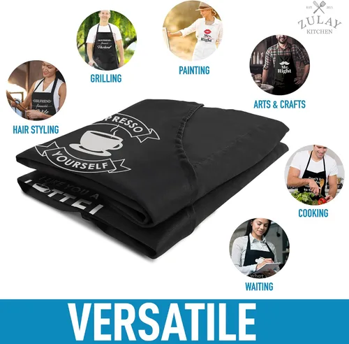 Miniatura 5 de Zulay - Paquete de 2 delantales divertidos para hombres y mujeres, delantales de cocina con correa ajustable para el cuello y 2 bolsillos grandes