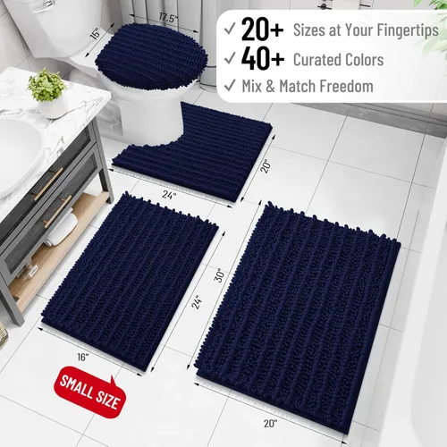 Miniatura 2 de Arotive - Alfombra de baño de lujo de chenilla, extra suave, gruesa, absorbente, esponjosa, antideslizante, se puede lavar y secar a máquina, Azul